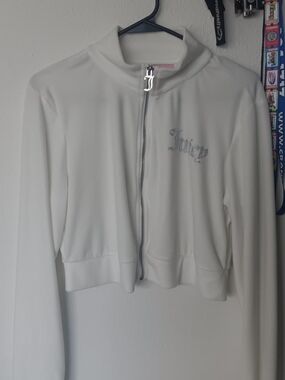 Juicy Couture White Rhinestone Logo Zip-Front Track Jacket